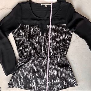 Blank + white polkadot sheer sleeve peplum blouse